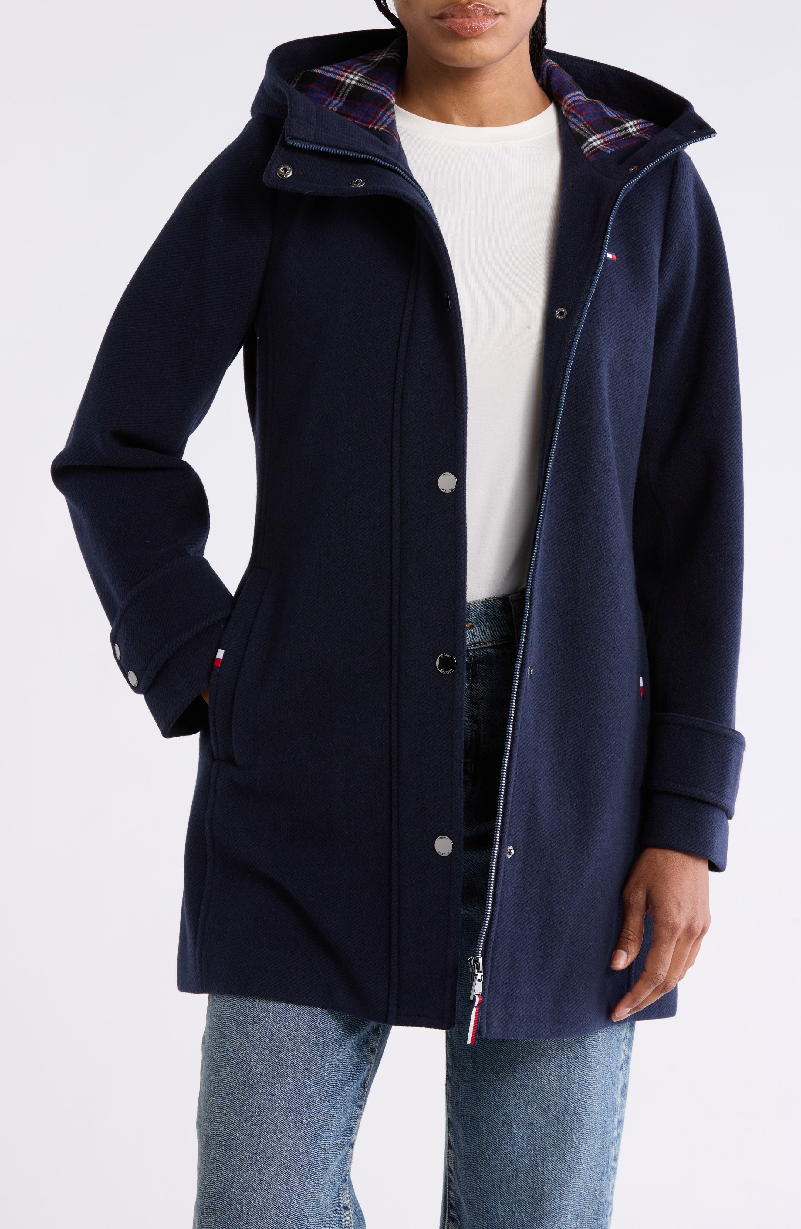 Snap Front Hooded Coat