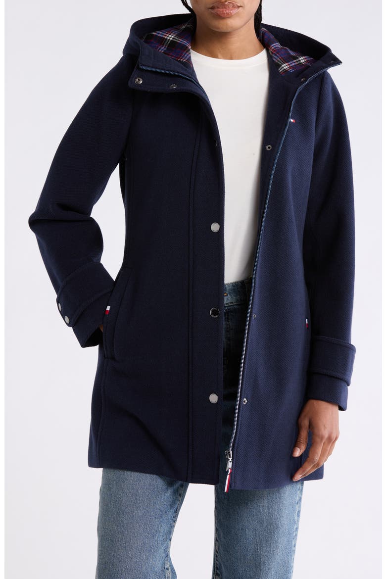 Snap Front Hooded Coat, Main, color, NAVY