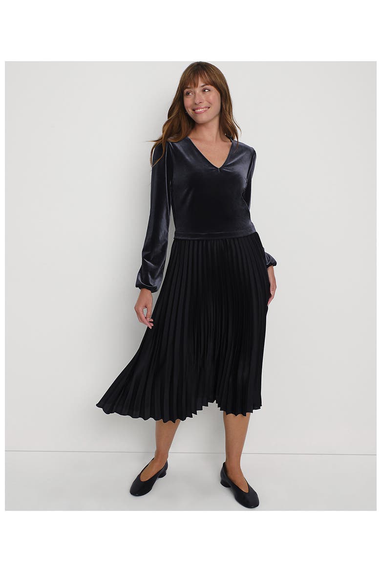 Velvet and Satin Duet Midi Dress, Alternate, color, Black