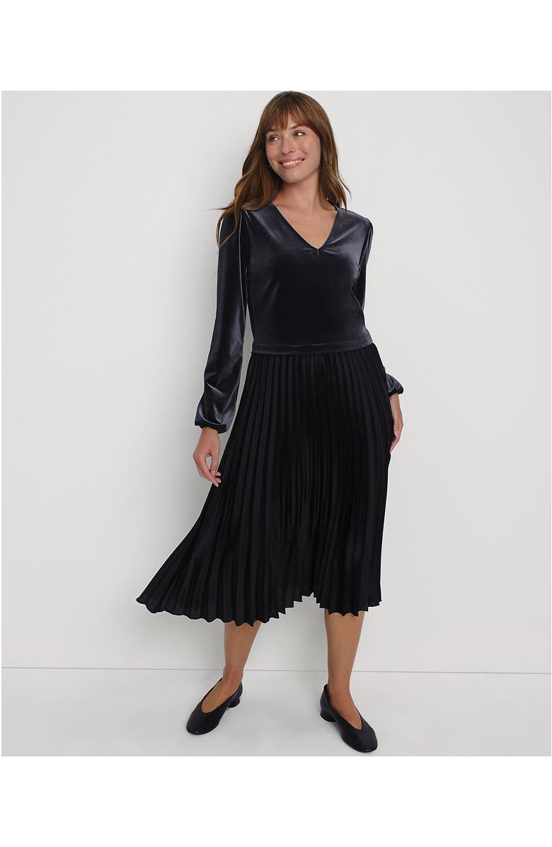 Lands' End Velvet and Satin Duet Midi Dress, Alternate, color, Black