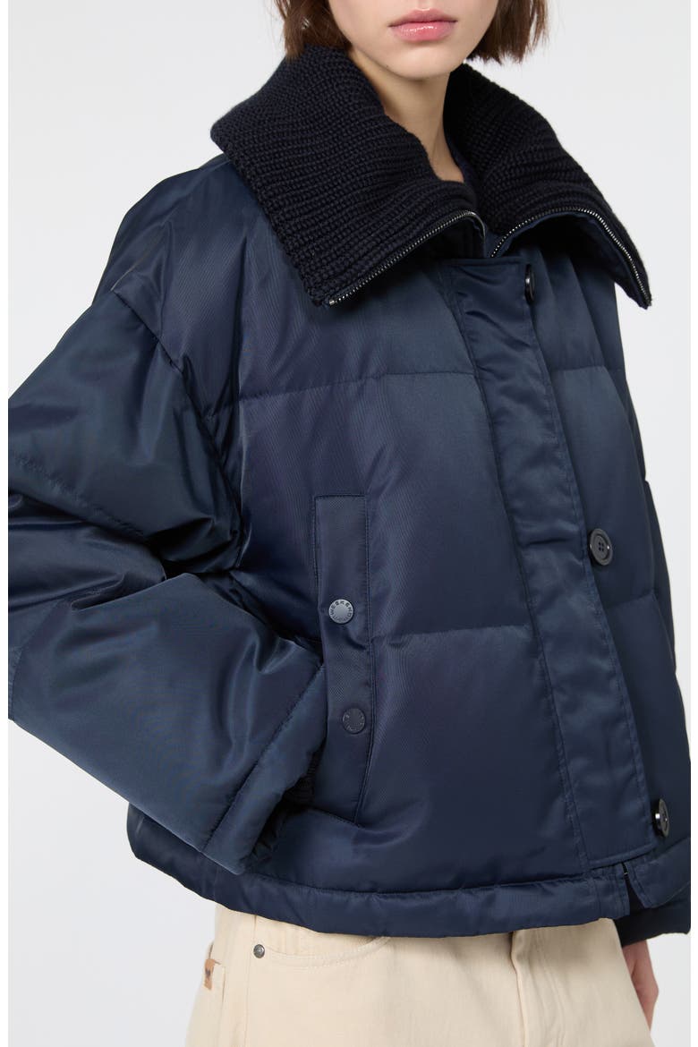 Knit Collar Quilted Down Puffer Jacket, Alternate, color, NAVY