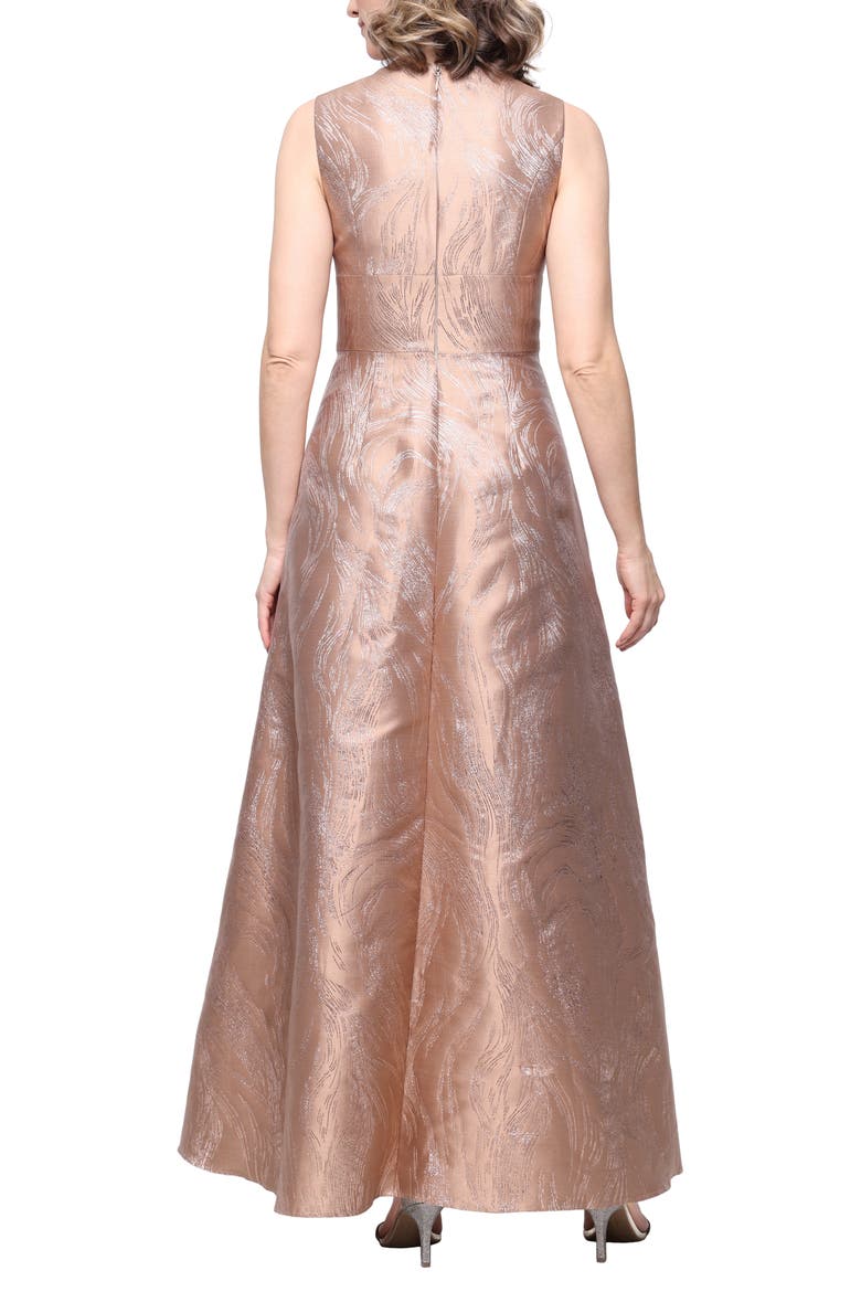Surplice Neck Jacquard Gown, Alternate, color, CARAMEL