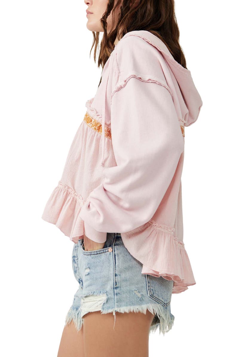 Free People Harry Mix Media Ruffle Cotton Hoodie, Alternate, color, 