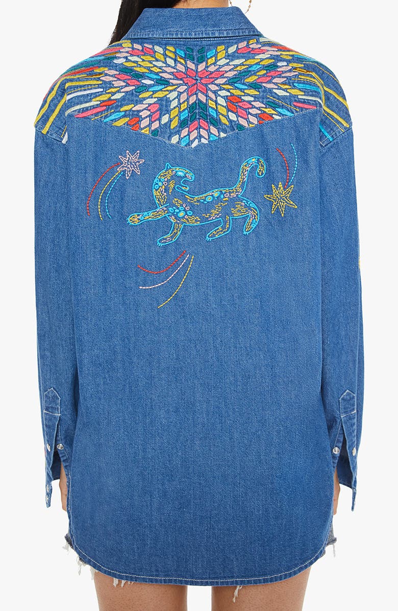 MOTHER The Exes & Ohs Embroidered Denim Western Shirt, Alternate, color,
