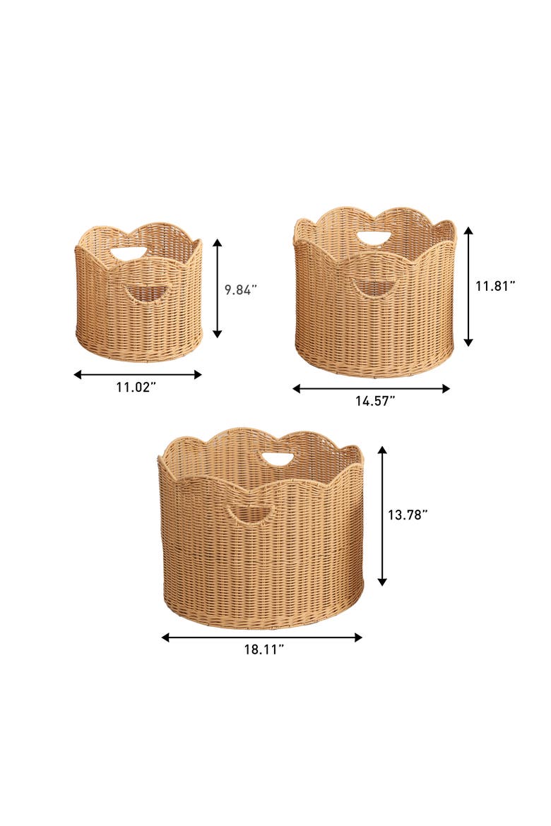 Maris Resin/Metal Scalloped Edge Nesting Storage Baskets with Handles, Alternate, color, Natural