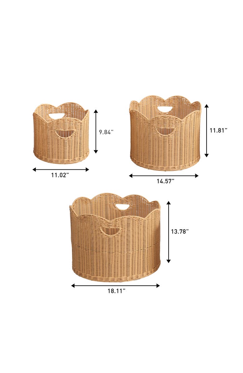 HAPPIMESS Maris Resin/Metal Scalloped Edge Nesting Storage Baskets with Handles, Alternate, color, Natural