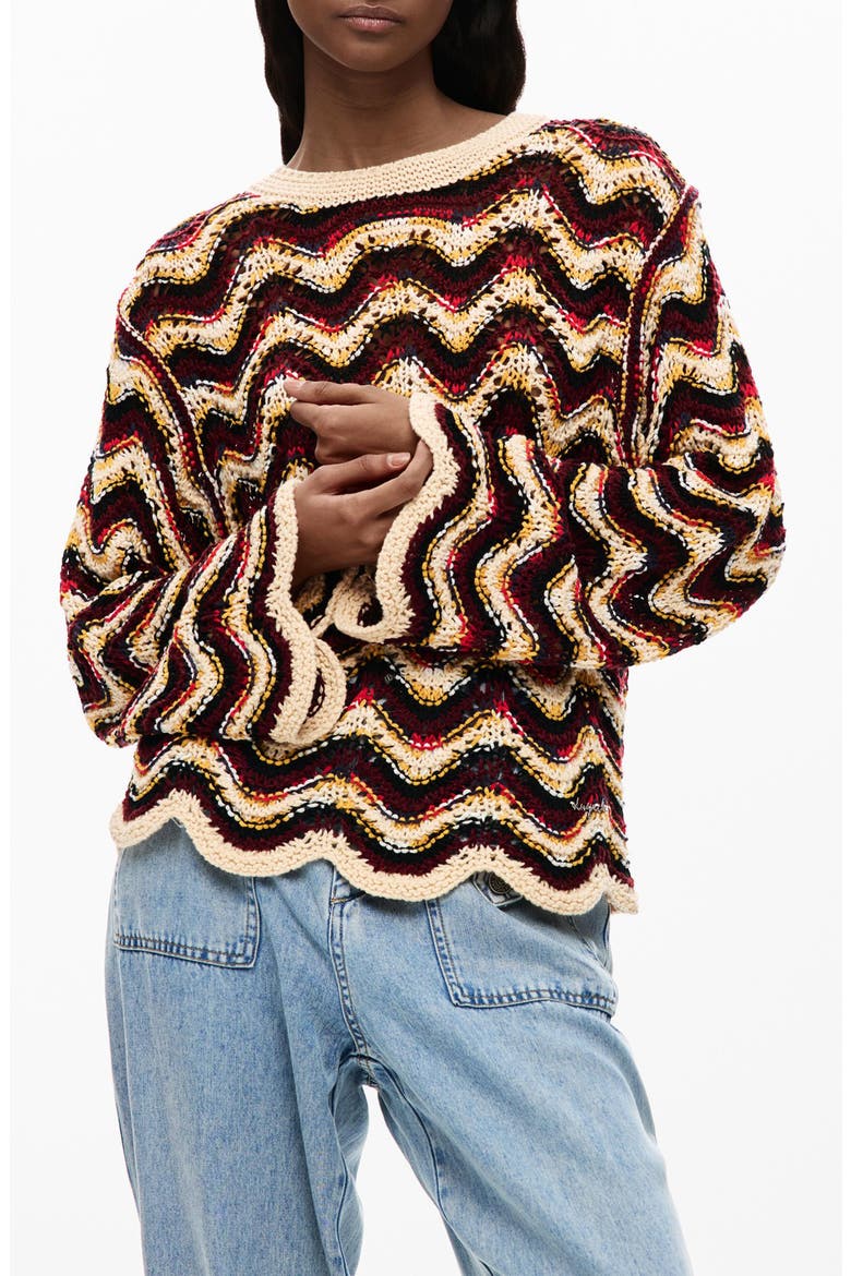 Zigzag Crochet Sweater, Main, color, WATER GREEN