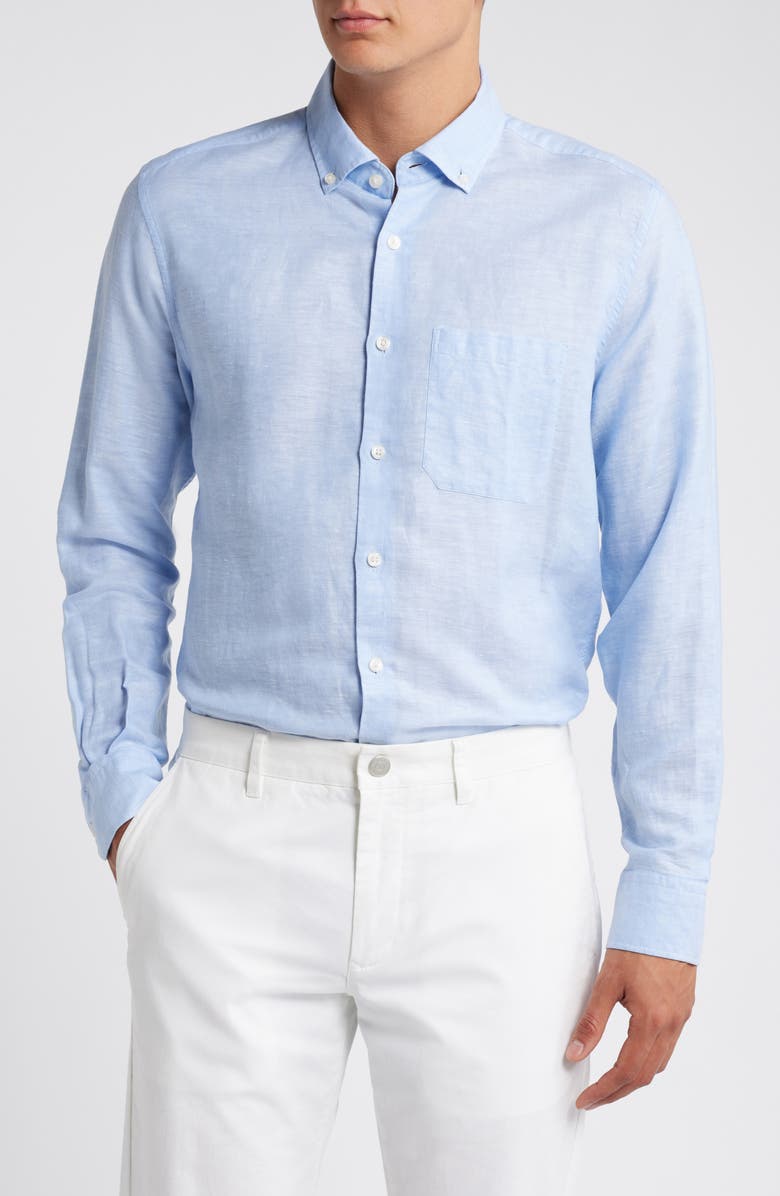 Scott Barber Solid Linen & Lyocell Twill Button-Down Shirt, Main, color,