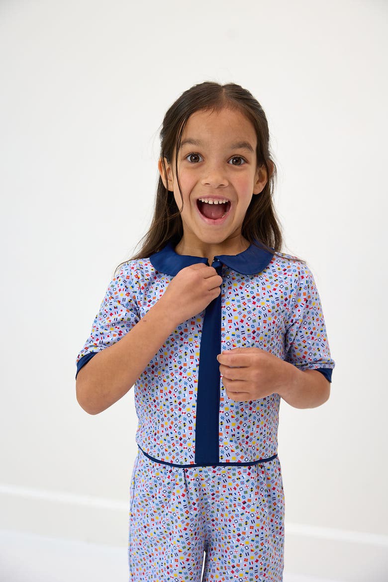 Girls Floral Seersucker Romper, Alternate, color, Sailor Flag Print