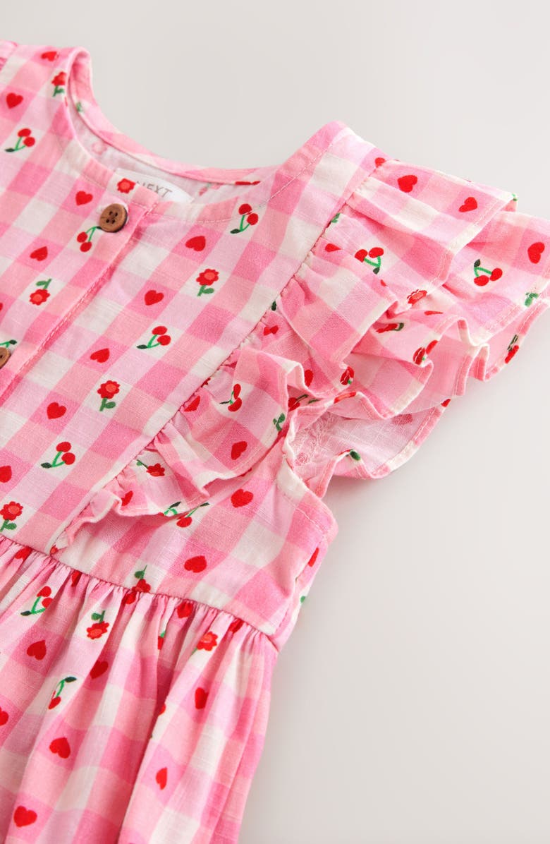 NEXT Kids' Gingham Floral Frill Dress, Alternate, color, Pink