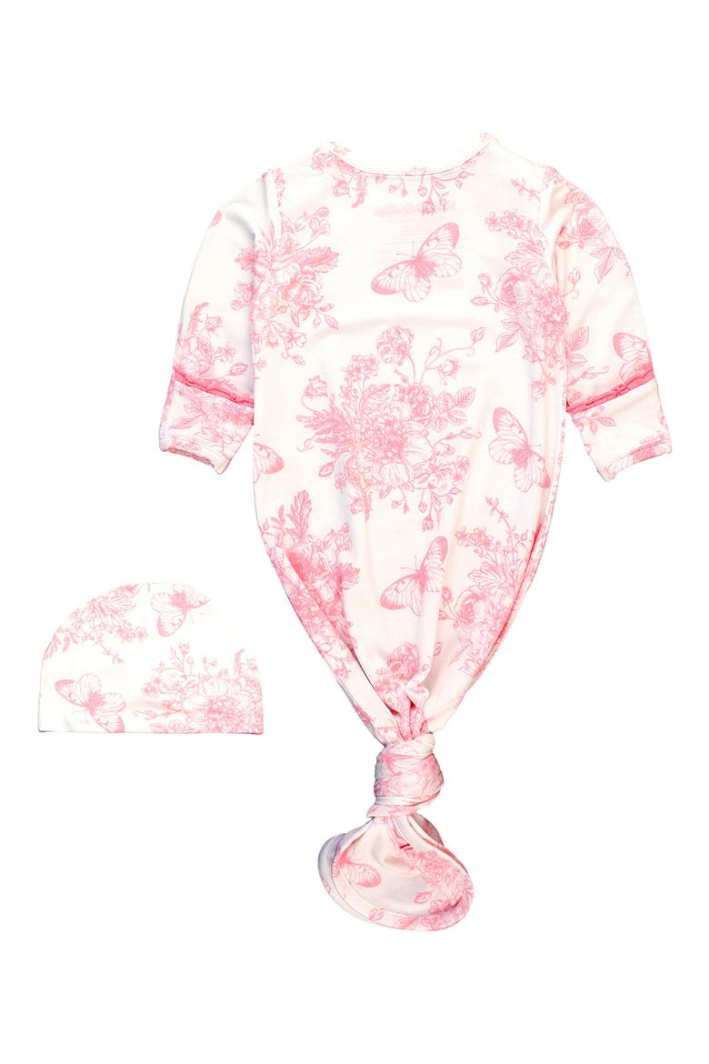 Knotted Gown & Hat Set, Alternate, color, WHITE/PINK