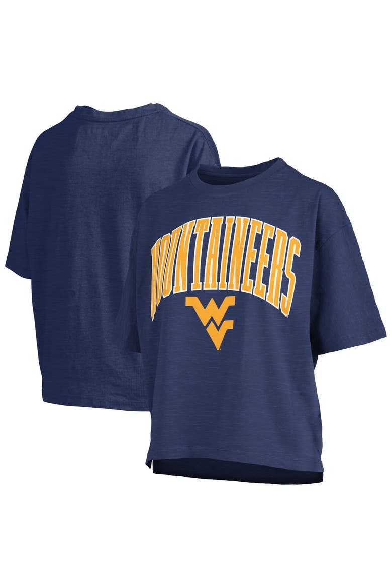 Women's Pressbox Navy West Virginia Mountaineers Nelson Arch Over Logo Waist Length Oversized Slub T-Shirt, Alternate, color, Navy