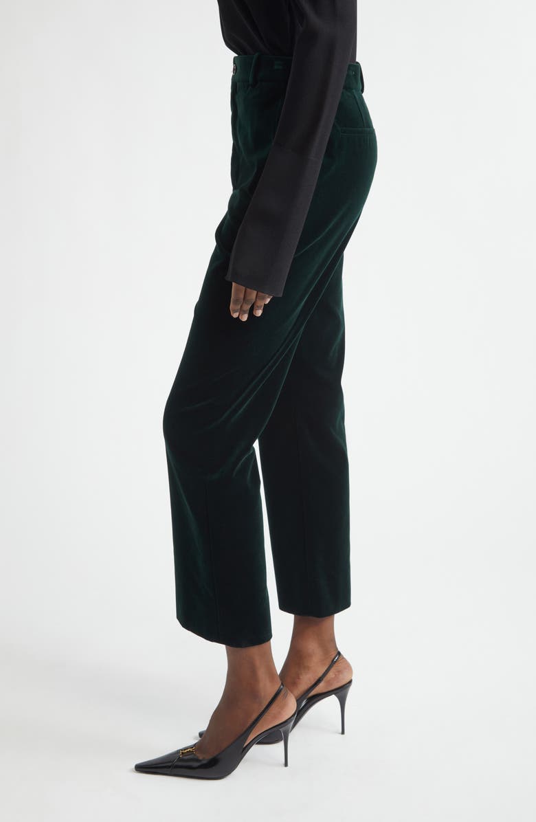 Saint Laurent High Waist Cotton Velour Pants, Alternate, color, Emeraude