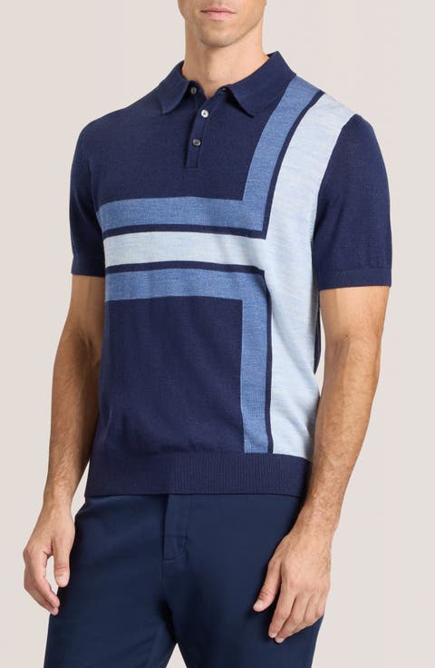 Intarsia Merino Wool Blend Sweater Polo