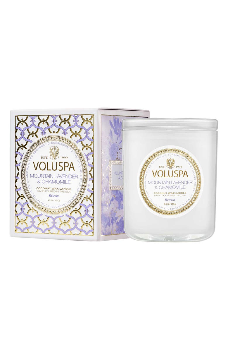 Voluspa Mountain Lavender & Chamomile Boxed Classic Candle, Main, color, Mountain Lavender & Chamomile