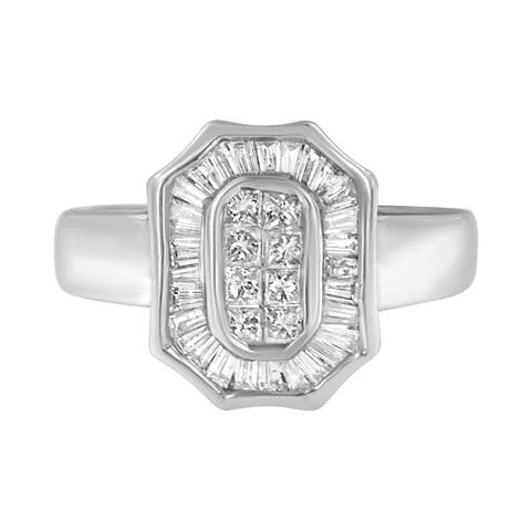 14K White Gold 1.00 Cttw Diamond Cocktail Art Deco Style Ring