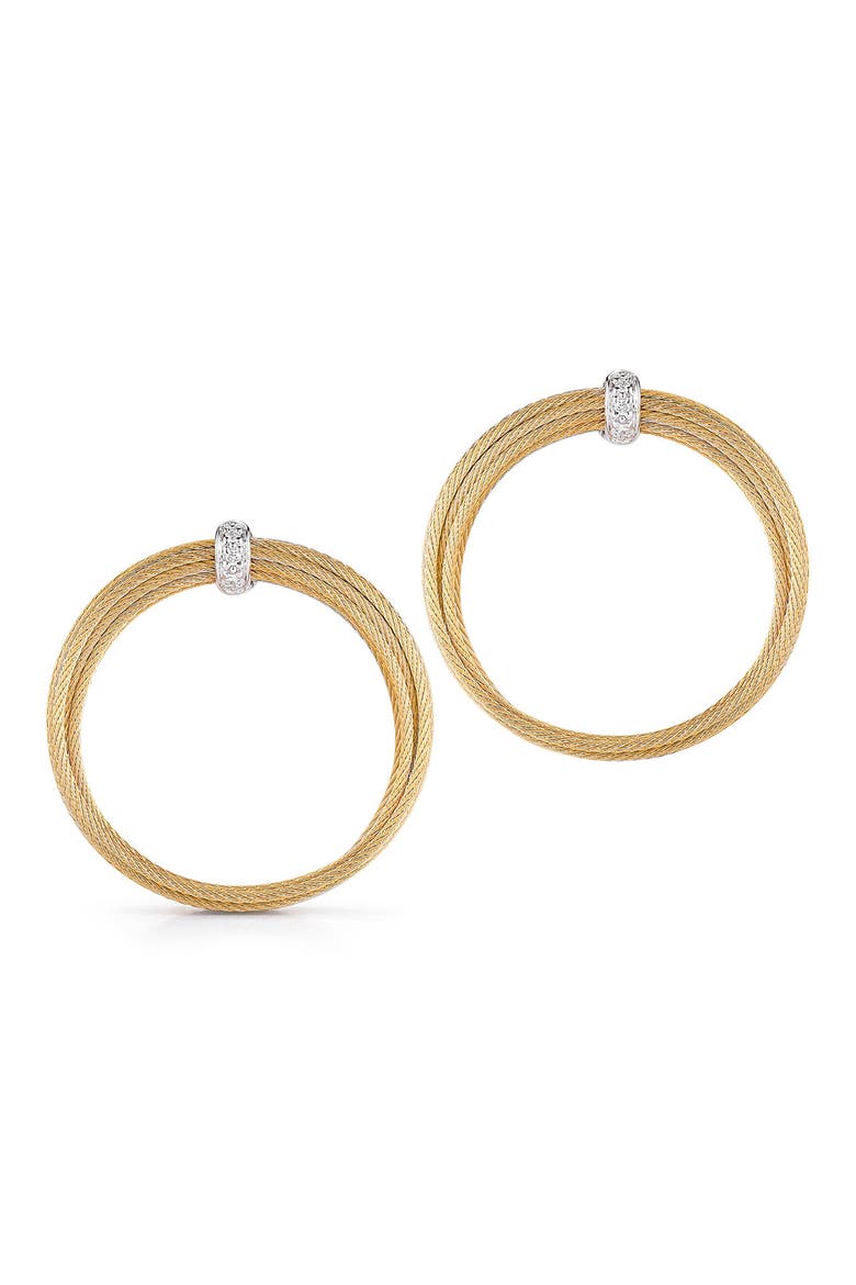 18K White Gold & Diamond Frontal Hoop Earrings, Main, color, YELLOW