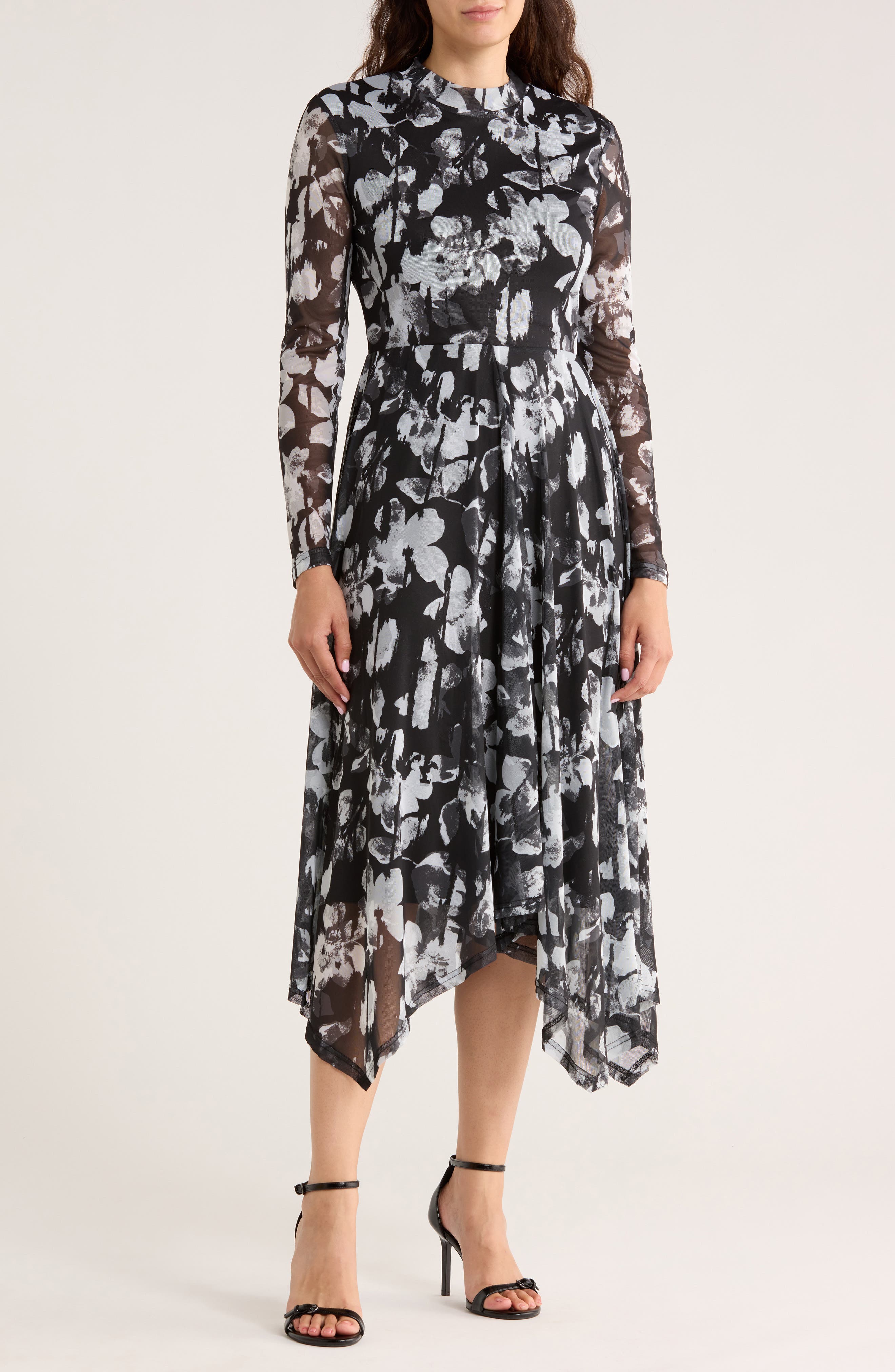 Ellen Tracy Floral Long Sleeve Fit &amp; Flare Dress