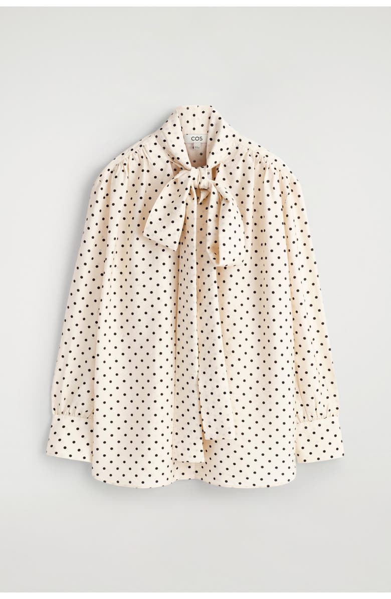 COS Scarf-Detail Polka-Dot Shirt, Alternate, color, Ivory / Black / Polka Dot