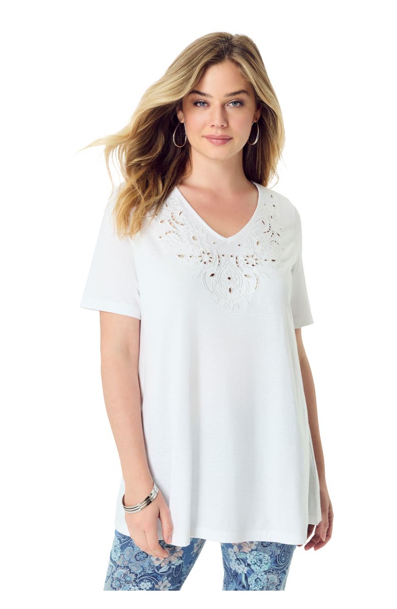 Roaman's Eyelet Swing Tee, Main, color, White