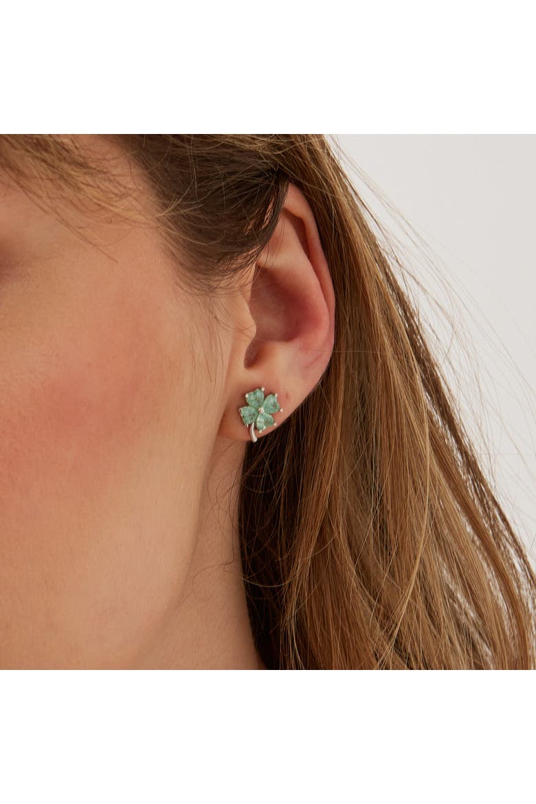 Four Leaves Clover Sterling Silver Stud Earring - Green, Alternate, color, Silver