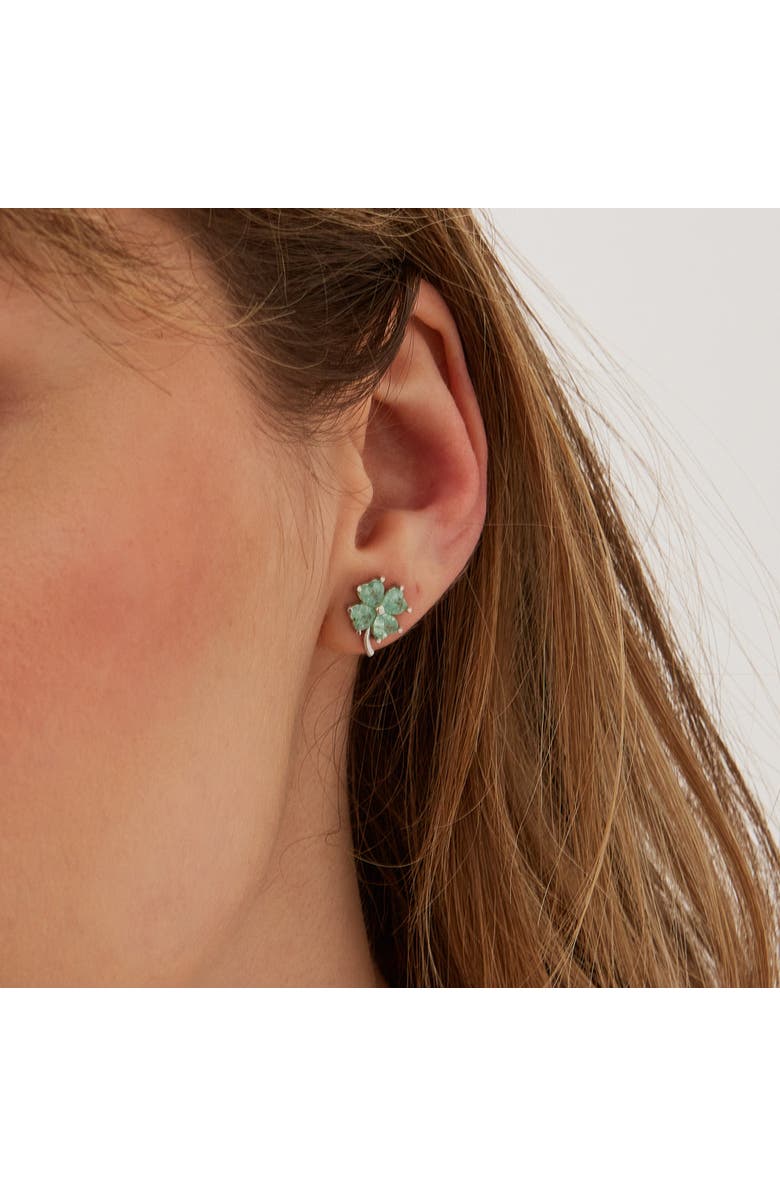 Spero London Four Leaves Clover Sterling Silver Stud Earring - Green, Alternate, color, Silver
