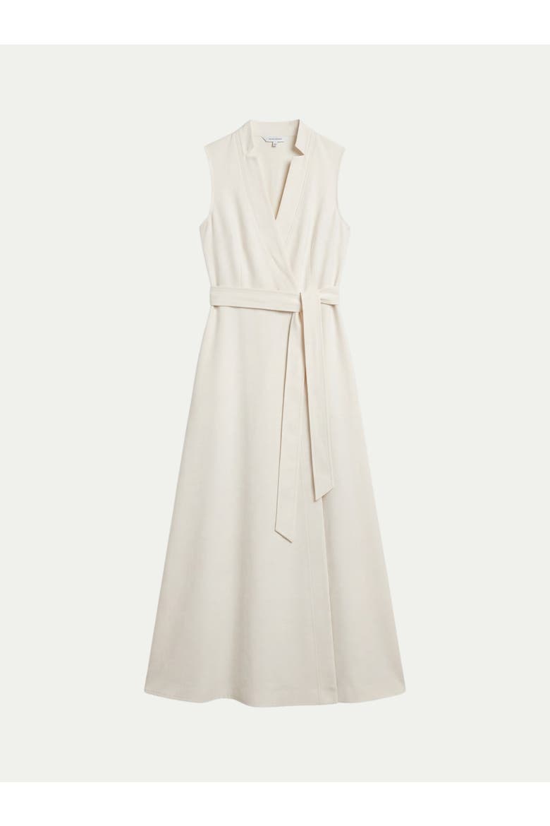 Tailored Linen Wrap Maxi Dress, Alternate, color, Ivory