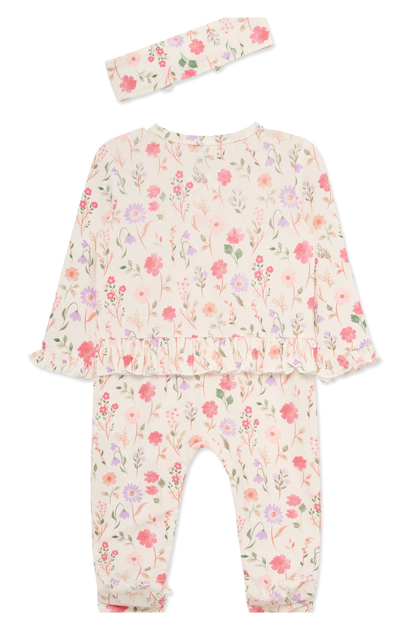 Meadow Floral Stretch Viscose Zip Footie & Headband Set (Nordstrom Exclusive)