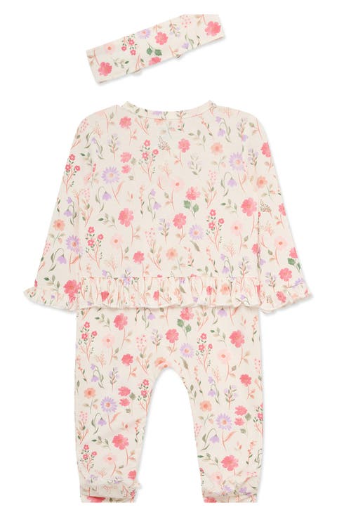 Meadow Floral Stretch Viscose Zip Footie & Headband Set (Nordstrom Exclusive)