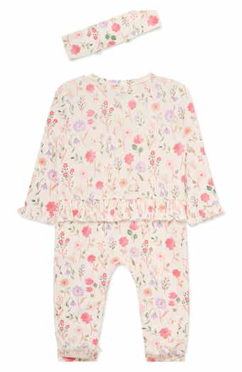 Meadow Floral Stretch Viscose Zip Footie & Headband Set (Nordstrom Exclusive)