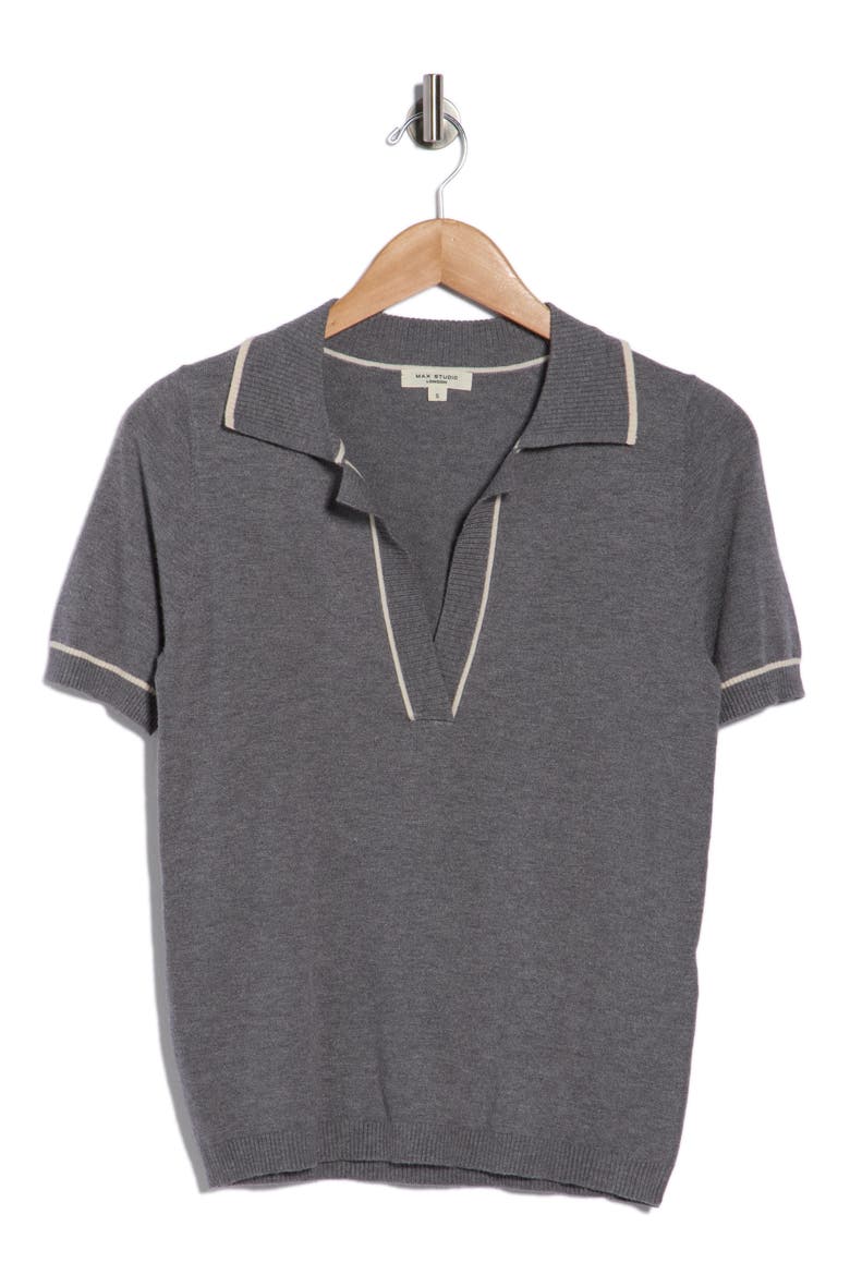 Johnny Collar Polo Sweater, Alternate, color, HEATHER CHARCOAL/ IVORY