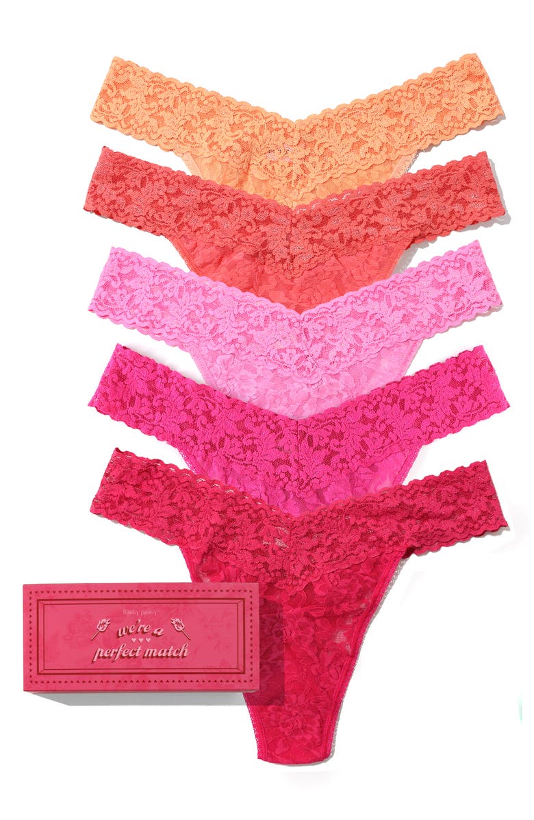 Hanky Panky Matchbox Assorted 5-Pack Original Rise Thongs, Alternate, color, Florence/ Coral/ Rose/ Pink