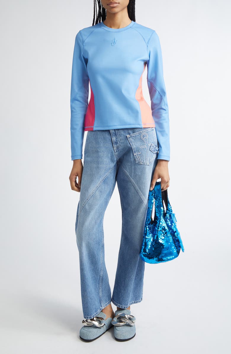 JW Anderson Panelled Colorblock Anchor Embroidered Top, Alternate, color, 