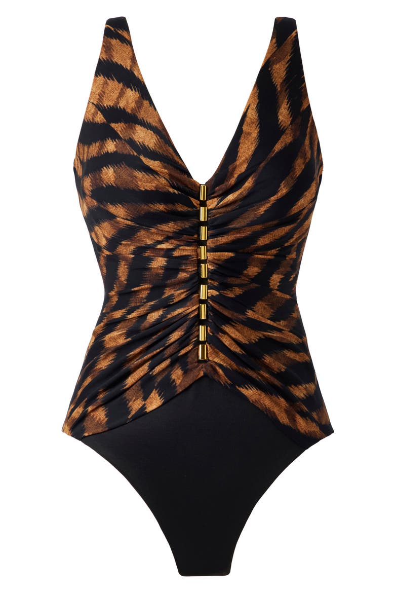 Raya de Safari One-Piece Swimsuit, Alternate, color, BLACK/BROWN