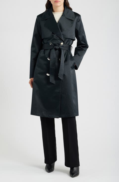 Double Breasted Satin Trench Coat