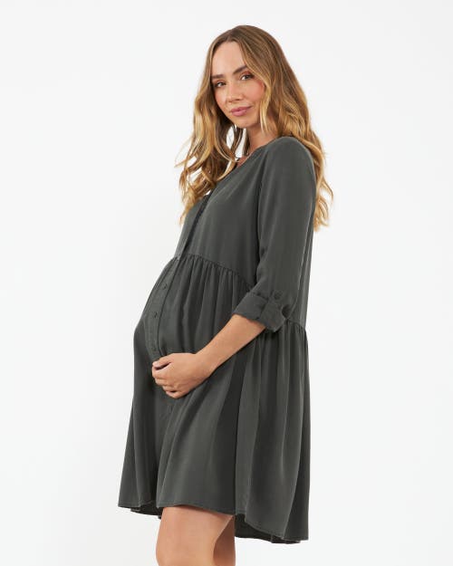 Ripe Maternity Stylish Navy Demi Tencel Shirtdress For Maternity And Nursing In Green