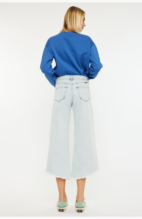 Kancan Arnie High Rise Crop Gaucho Pants In Light Wash