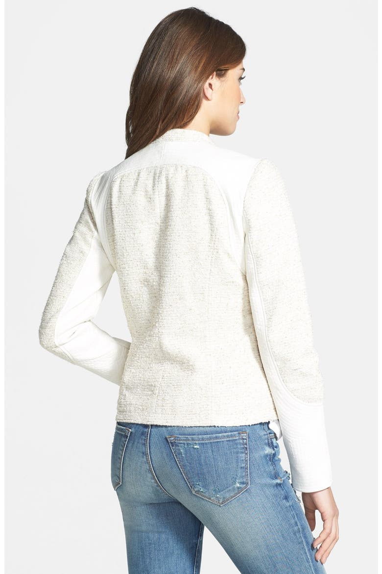 Tweed & Faux Leather Asymmetrical Zip Jacket, Alternate, color, CREAM