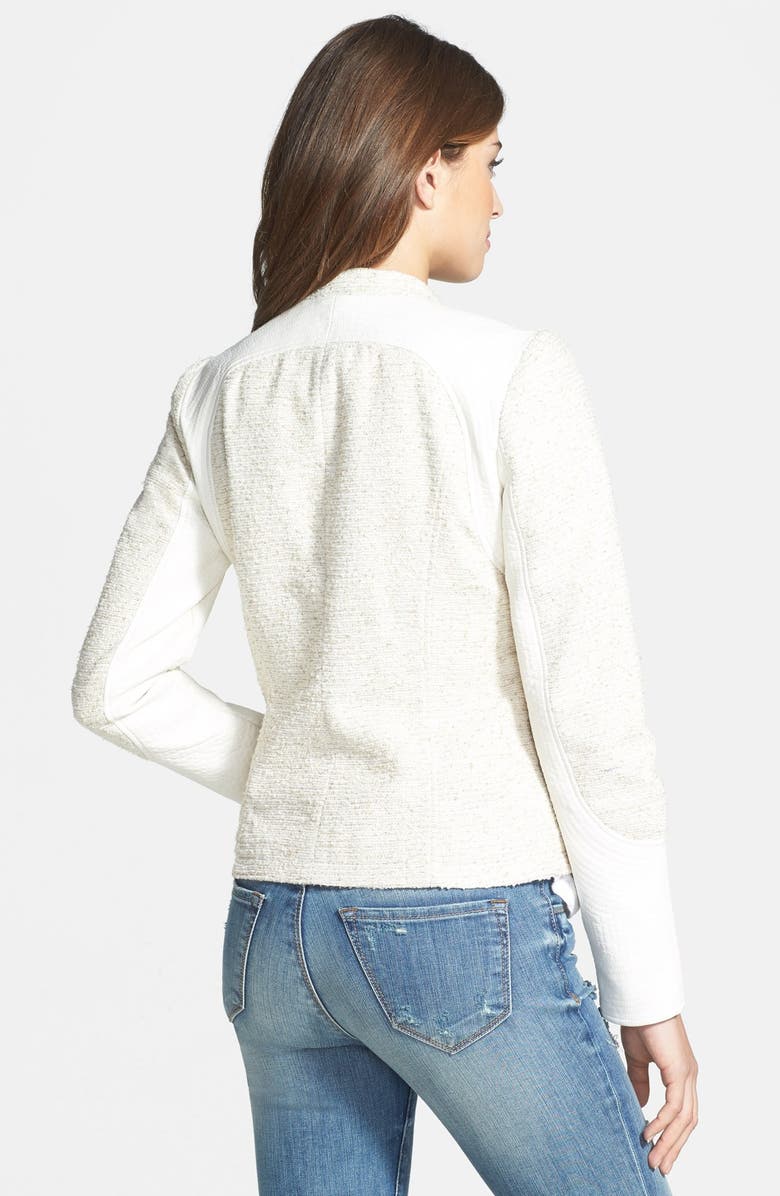 GUESS Tweed & Faux Leather Asymmetrical Zip Jacket, Alternate, color,