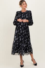 PinkBlush Floral Mesh Smocked Midi Dress