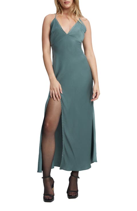 Cartellina Embellished Trim Satin Maxi Dress