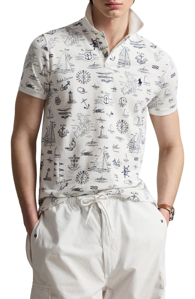 Polo Ralph Lauren Classic Fit Nautical Cotton Mesh Polo, Main, color, Seaward Bound-White
