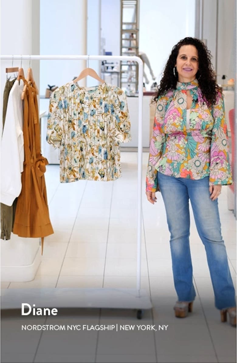 Marion Floral Pintuck Silk Trapeze Top, sales video thumbnail