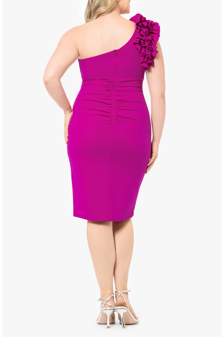 Ruffle One-Shoulder Scuba Crepe Cocktail Dress, Alternate, color, NEW FUCHSIA