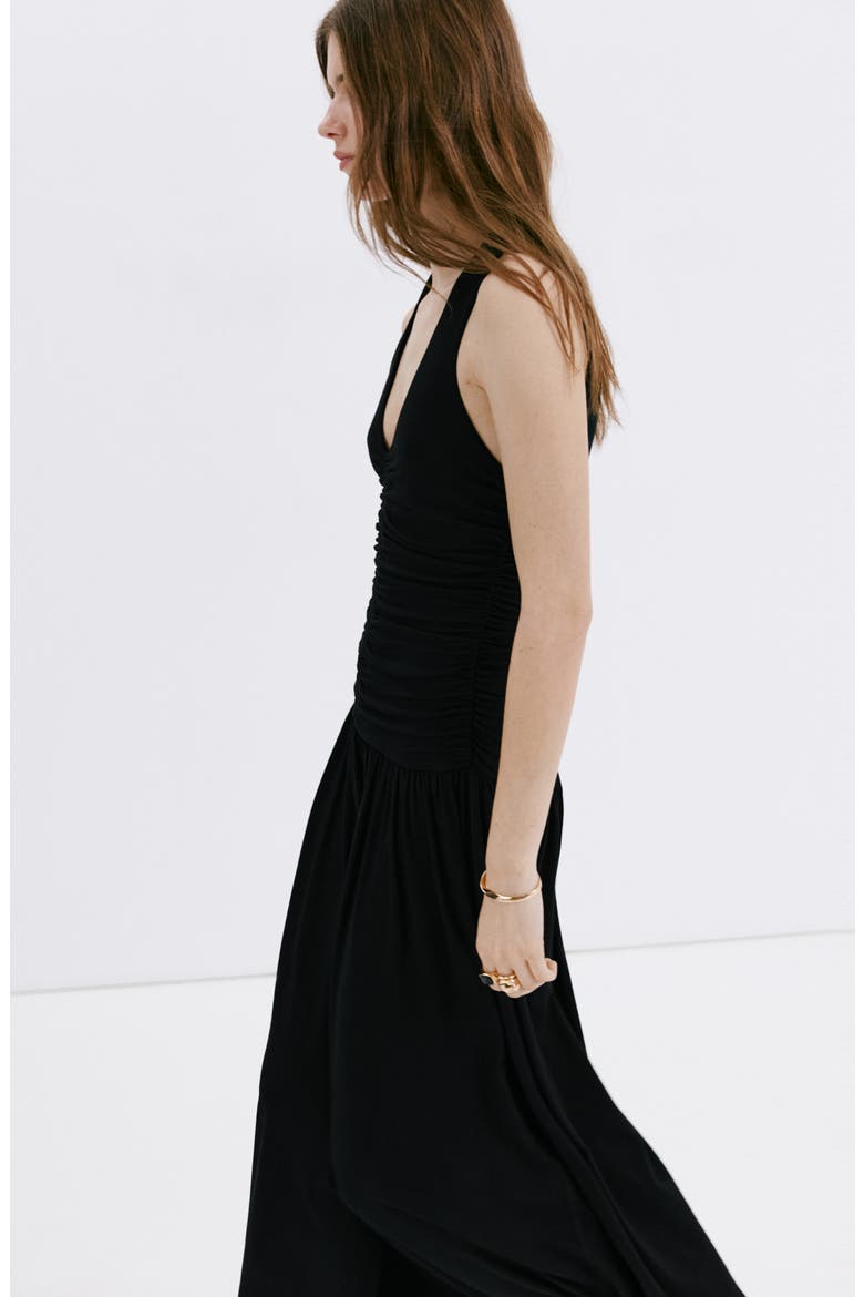 Ruched Sleeveless Maxi Dress, Alternate, color, BLACK