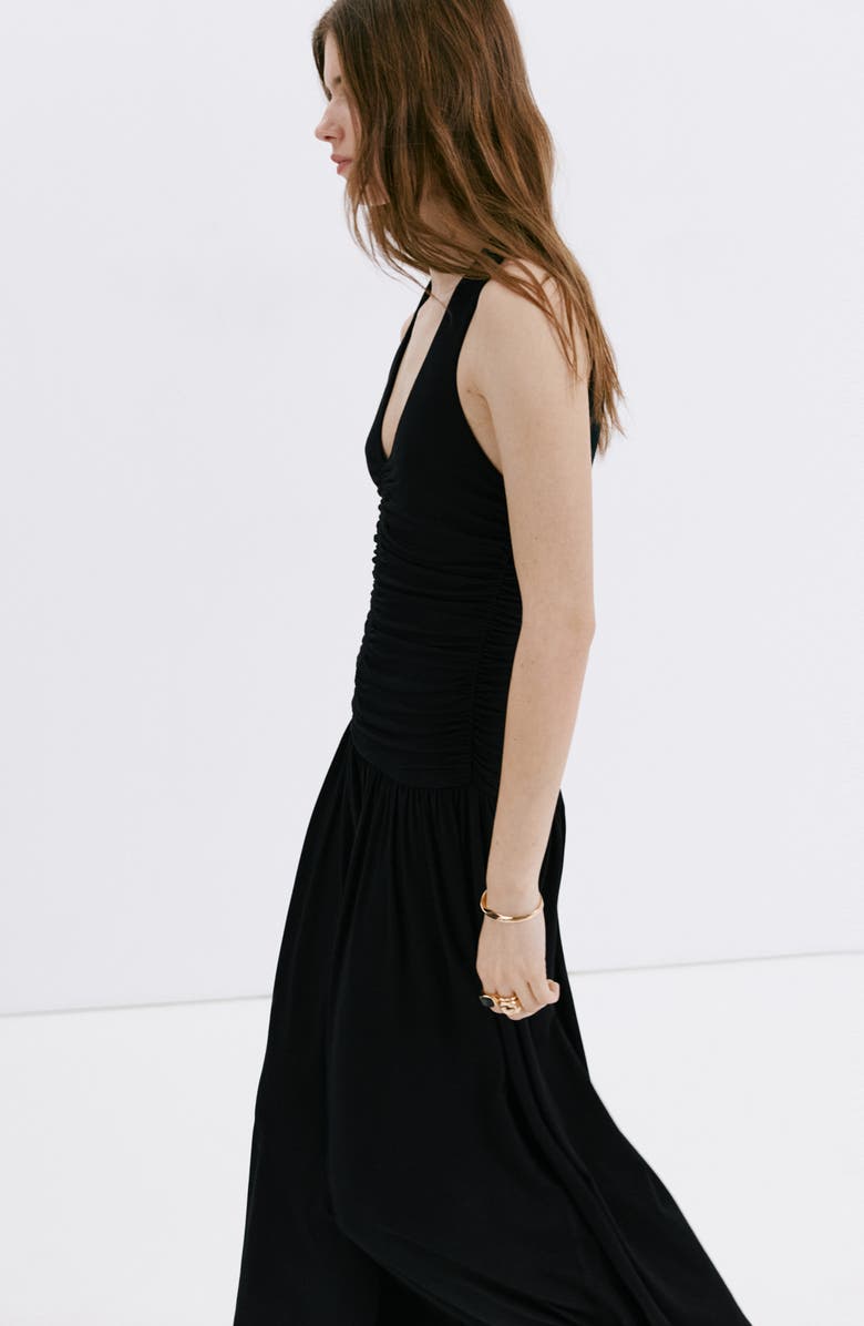 MANGO Ruched Sleeveless Maxi Dress, Alternate, color, Black