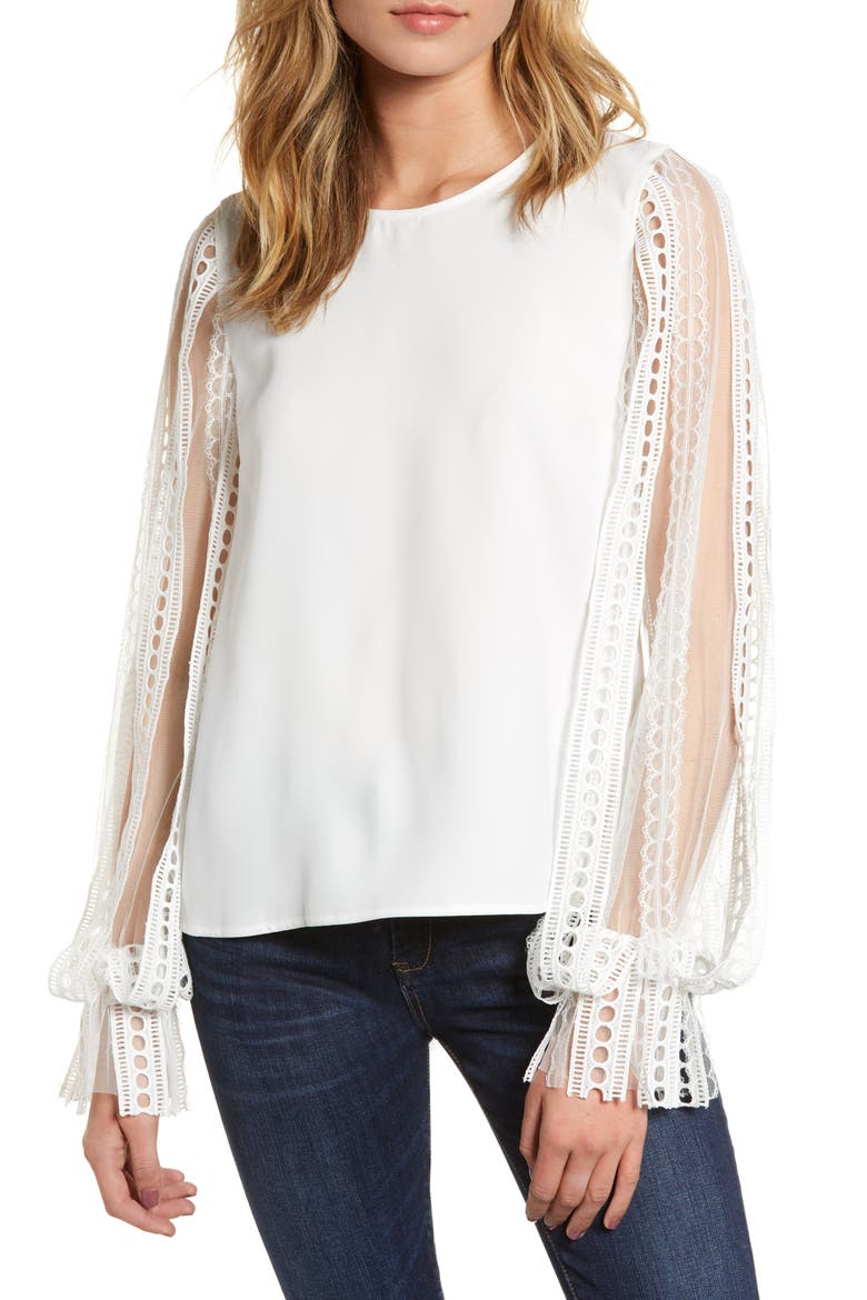 Lace Sleeve Blouse, Main, color, WHITE