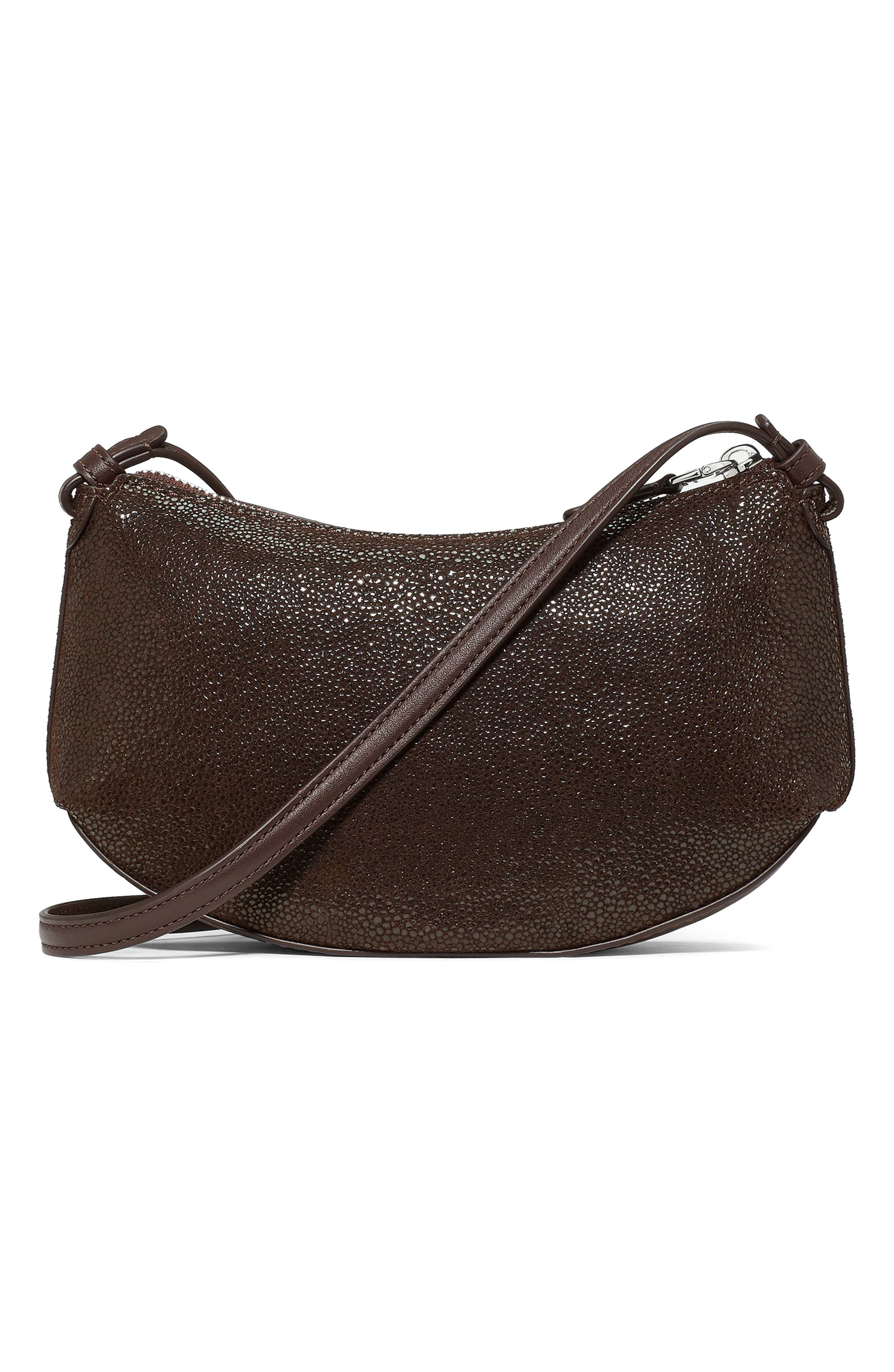 Loop Dot Printed Leather Crossbody Bag, Alternate, color, HOT FUDGE