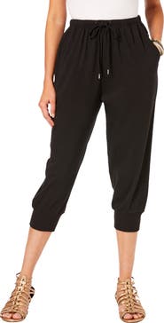 Roaman's Plus Size Soft Knit Capri Pant With Drawstring Waist