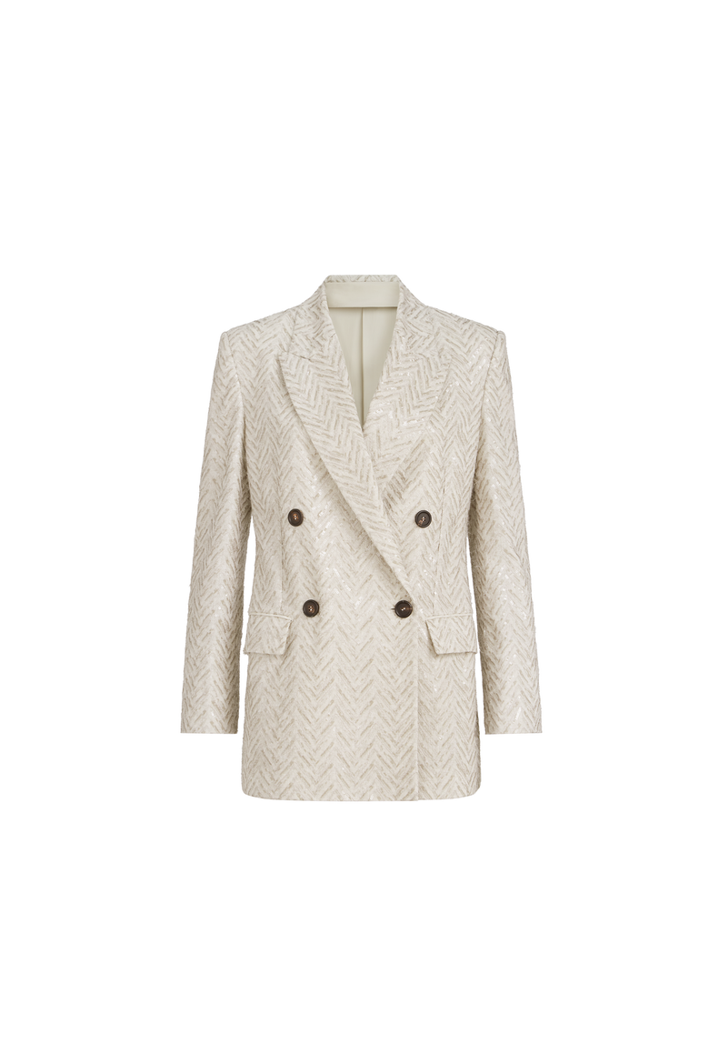Dazzling chevron embroidery blazer, Alternate, color, Beige